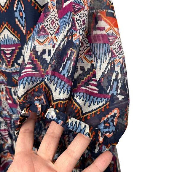 Old Navy Maxi Dress XL Aztec Southwestern Blue Boho - Picture 8 of 14